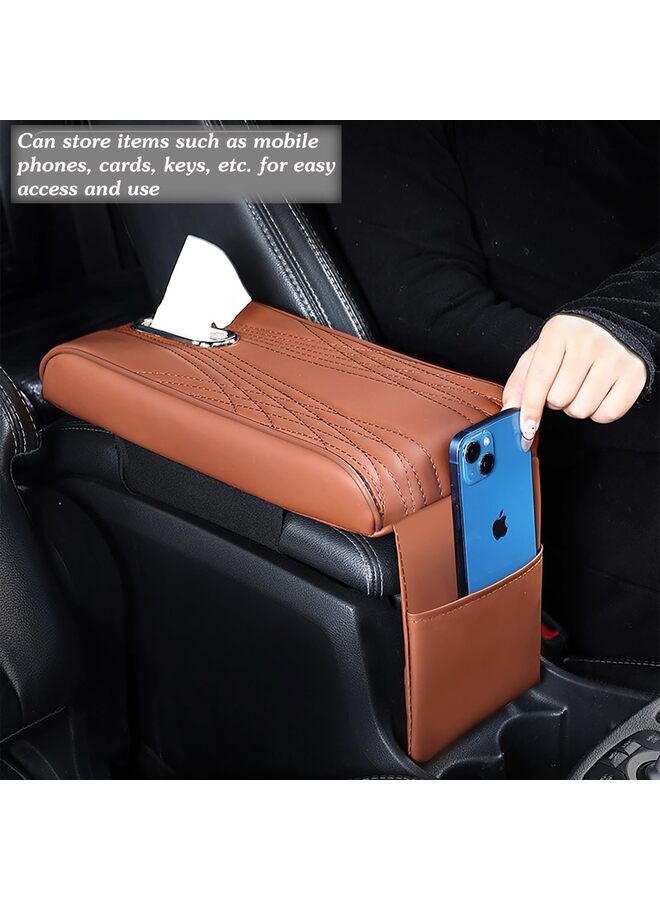 Generic Leather Car Armrest Box Pad with Pocket and Tissue Box,Leather Auto Armrest Cover,Waterproof Car Center Console Cover Pad, Universal Arm Rest Cushion Pads for SUV/Truck/Vehicle(BLACK) - Image 4