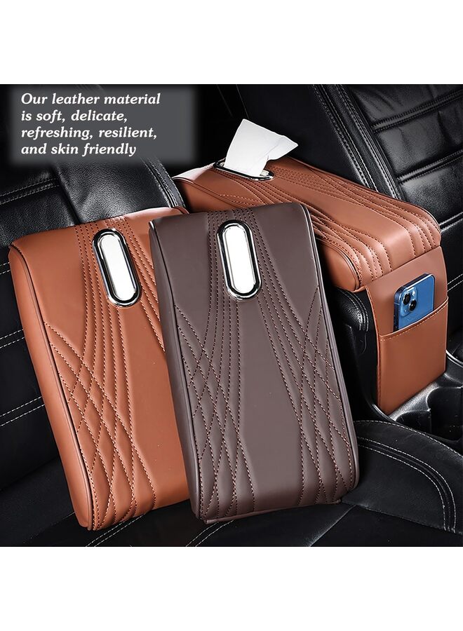 Generic Leather Car Armrest Box Pad with Pocket and Tissue Box,Leather Auto Armrest Cover,Waterproof Car Center Console Cover Pad, Universal Arm Rest Cushion Pads for SUV/Truck/Vehicle(BLACK) - Image 2
