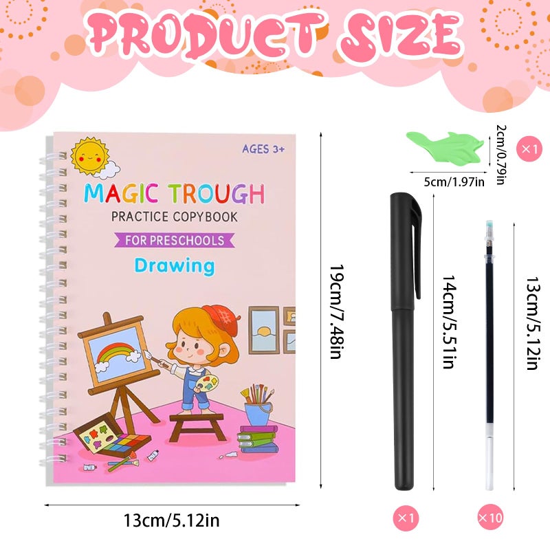 PEOCEFOY 4 Pc Magic Grooved Practice Copybook,Reusable Grooved Writing Books,Handwriting Book Practice for Kids,Writing Practice for Kids Ages 3-8 Calligraphy (4pc+Penï¼‰ - Image 2