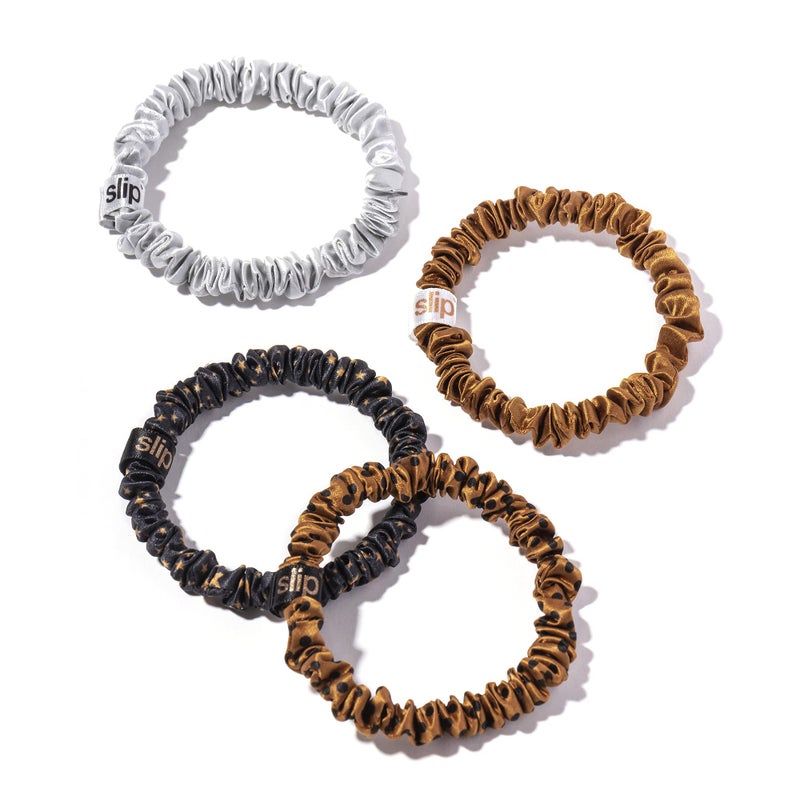 SLIP Silk Skinnie Scrunchie Set of 4 - 100% Pure 22 Momme Mulberry Silk, Hair-Friendly Scrunchies for Women in Paparazzi - Luxurious Elastic Hair Scrunchies - Image 4