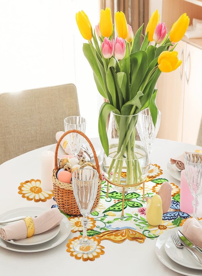 Moukeren Easter Placemats Set of 8 Spring Round Table Doilies 14'' Embroidered Doilies Coasters 4'' Daisy Floral Cup Mat Flower Butterfly Decor for Home Kitchen Dining Tabletop Decoration - Image 4