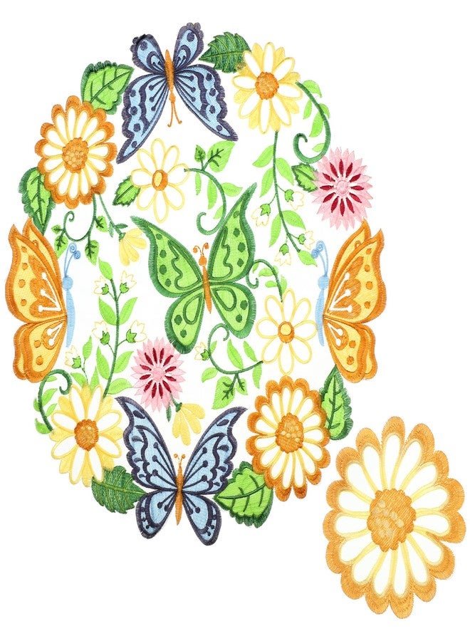 Moukeren Easter Placemats Set of 8 Spring Round Table Doilies 14'' Embroidered Doilies Coasters 4'' Daisy Floral Cup Mat Flower Butterfly Decor for Home Kitchen Dining Tabletop Decoration - Image 1