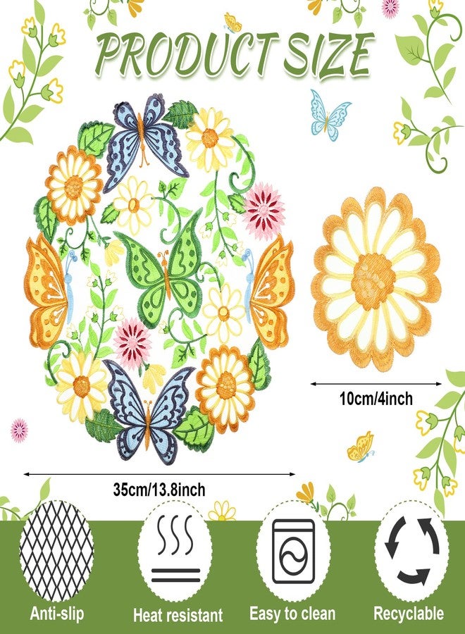 Moukeren Easter Placemats Set of 8 Spring Round Table Doilies 14'' Embroidered Doilies Coasters 4'' Daisy Floral Cup Mat Flower Butterfly Decor for Home Kitchen Dining Tabletop Decoration - Image 2