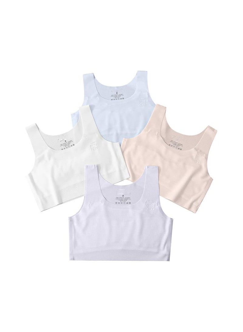 SYOSI Girls' Seamless Ice Silk Starter Bras, Comfortable Sports Cami, No Padding, Double Layer Chest, High Back Design, Elastic Fit, Ideal for Daily Wear, Ages 7-12, Size Medium - Pack of 4 - Image 1