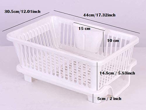 Birdwing 3 in 1 Large Durable Plastic Kitchen Sink Dish Rack Drainer Drying Rack Washing Basket with Tray for Kitchen, Dish Rack Organizers, Utensils Tools Cutlery (White) - Image 2