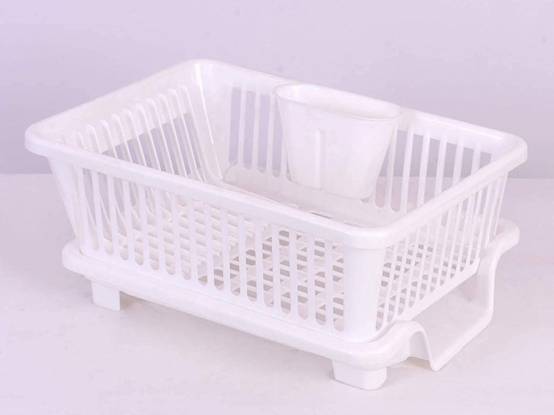 Birdwing 3 in 1 Large Durable Plastic Kitchen Sink Dish Rack Drainer Drying Rack Washing Basket with Tray for Kitchen, Dish Rack Organizers, Utensils Tools Cutlery (White) - Image 4