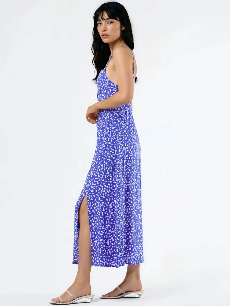 Busem BUSEM Floral Midi Slip Dress with Heart Collar