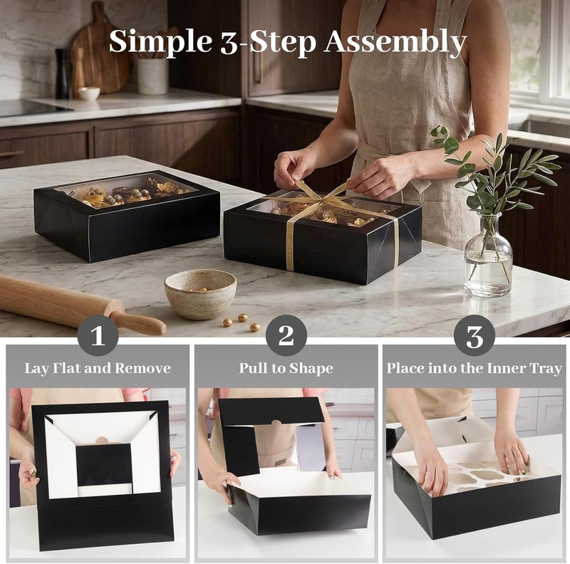 VGOODALL 12 Count Cupcake Boxes, 6PCS Cupcake Containers with Window Black Pastry Boxes for Birthday Holiday Party Bakery Supplies - Image 4