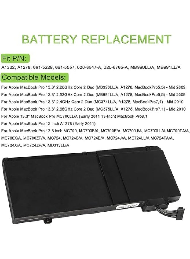 Replacement Laptop Battery 10.95V 63.5Wh 6000mAh for MacBook Pro 13" A1322 A1278 (Mid 2009 - 2012) Unibody Models - Image 4