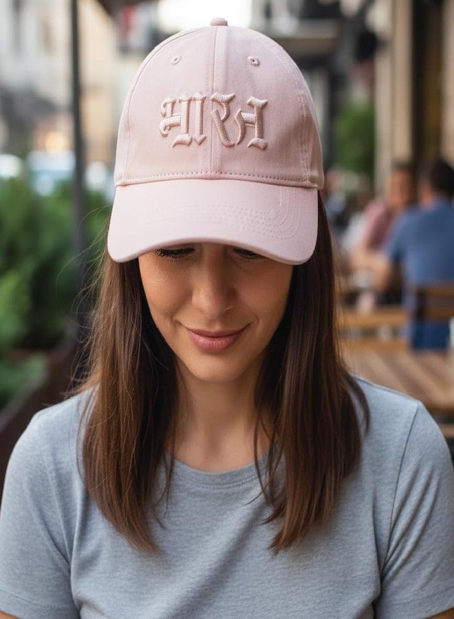 MaatirDesigns Pale Pure Cotton Baseball Cap with Elegant 3D Bharat Embroidery | Subtle Pink-on-Pink Artistic Design | Unisex Adjustable Casual Cap for Men & Women | Stylish Pre-Curved Brim | Durable Fashion Gift - Image 5