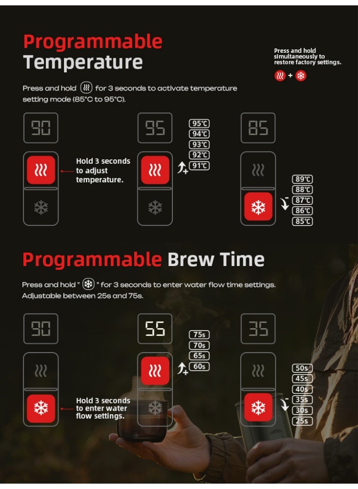 HiBREW Portable Coffee Maker, 20Bar High Pressure, 7500mAh Removable Battery, Cold/Hot Brew Dual Modes, 51mm Bottomless Portafilter, Type-C Fast Charging, for Outdoor Camping & Car Travel - Image 3