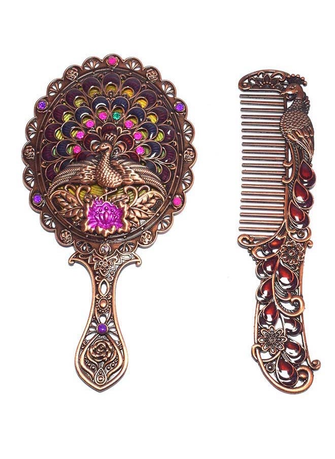 immatgar immatgar pharaonic Peafowl makeup pocket mirror with comb ancient Egyptian souvenirs gifts for women and mother from Egypt (Peafowl 3 - Red - 13 CM Tall)  - Image 1