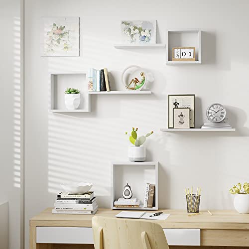 LUDORU Wooden Square Floating Shelves Wall Mount, Floating Cube Shelves Set of 6, Geometric Cube Wall Shelves for Wall Decor, Floating box shelves for Bedroom, Living Room, Bathroom, Kitchen, Office, White. - Image 5