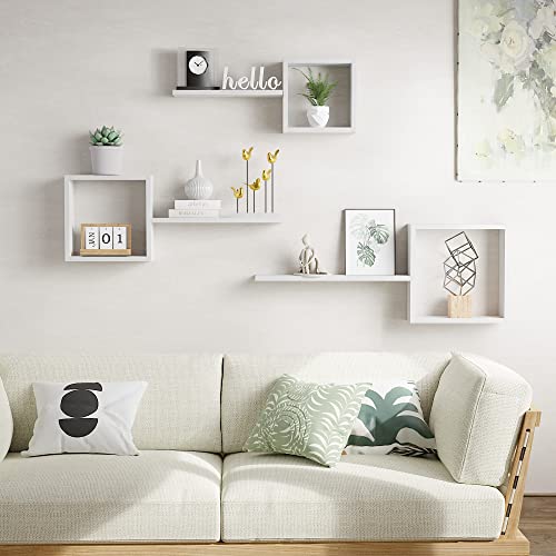 LUDORU Wooden Square Floating Shelves Wall Mount, Floating Cube Shelves Set of 6, Geometric Cube Wall Shelves for Wall Decor, Floating box shelves for Bedroom, Living Room, Bathroom, Kitchen, Office, White. - Image 3