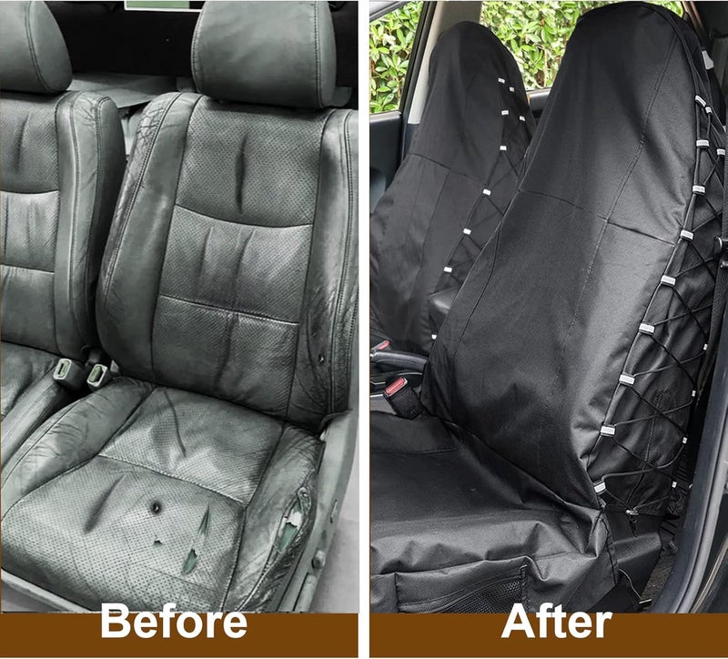 Tirol Waterproof Front Seat Covers High Back Front Seat Cover Universal Black Seat Protectors with Multi-Pockets Organizer for Storage (Pack of 2) - Image 2