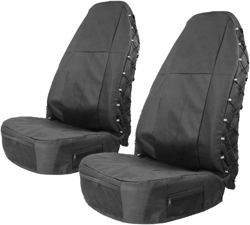 Tirol Waterproof Front Seat Covers High Back Front Seat Cover Universal Black Seat Protectors with Multi-Pockets Organizer for Storage (Pack of 2) - Image 1