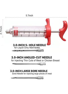HY Meat Injector Syringe - 3 Marinade Injector Needles for BBQ Grill, Premium Portable Turkey Injector kit for Smoker,Marinades Injector for Meats With 1oz Large Capacity 1 Brush Easy to Use & Clean (Red)  - Image 2