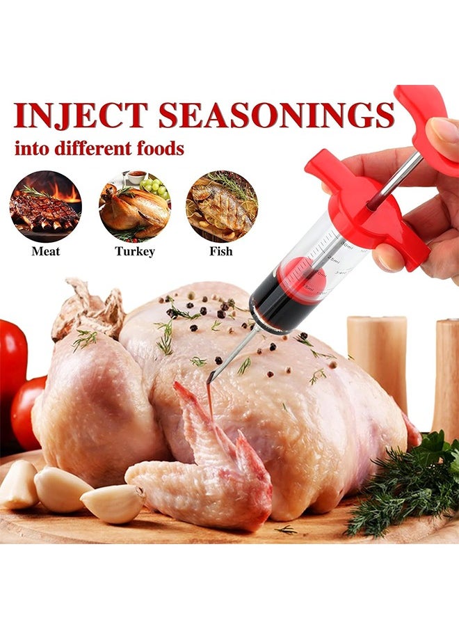 HY Meat Injector Syringe - 3 Marinade Injector Needles for BBQ Grill, Premium Portable Turkey Injector kit for Smoker,Marinades Injector for Meats With 1oz Large Capacity 1 Brush Easy to Use & Clean (Red)  - Image 4