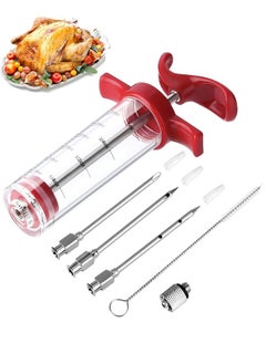 HY Meat Injector Syringe - 3 Marinade Injector Needles for BBQ Grill, Premium Portable Turkey Injector kit for Smoker,Marinades Injector for Meats With 1oz Large Capacity 1 Brush Easy to Use & Clean (Red)  - Image 1