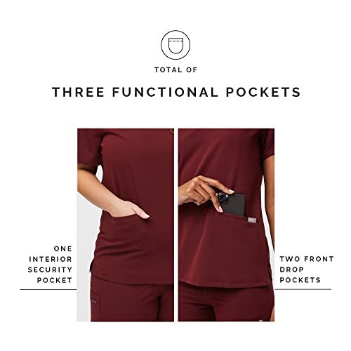 FIGS Casma Three-Pocket Scrub Top for Women – Burgundy, XS - Image 5