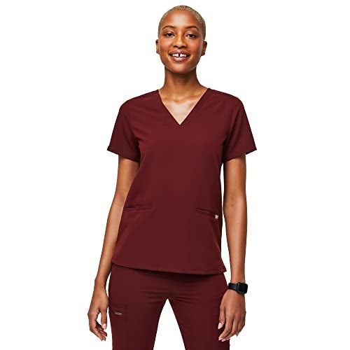 FIGS Casma Three-Pocket Scrub Top for Women – Burgundy, XS - Image 1