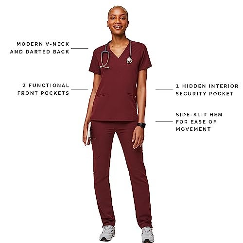 FIGS Casma Three-Pocket Scrub Top for Women – Burgundy, XS - Image 2