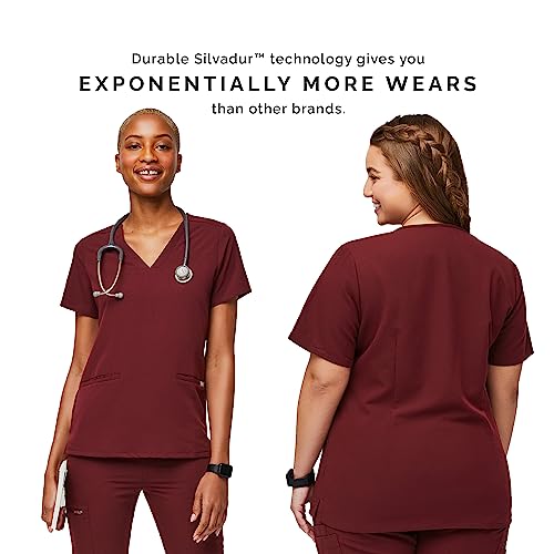 FIGS Casma Three-Pocket Scrub Top for Women – Burgundy, XS - Image 4