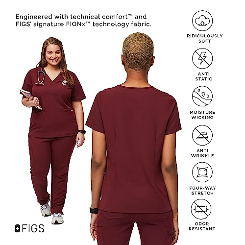 FIGS Casma Three-Pocket Scrub Top for Women – Burgundy, XS - Image 3