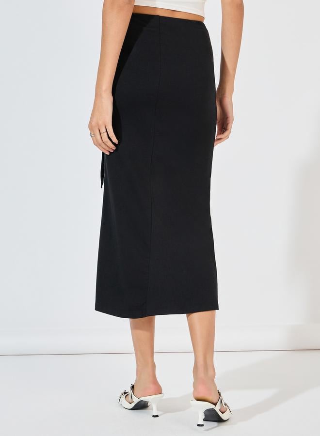Styli Solid Wrap Midi Skirt with Tie-Up  - Image 4