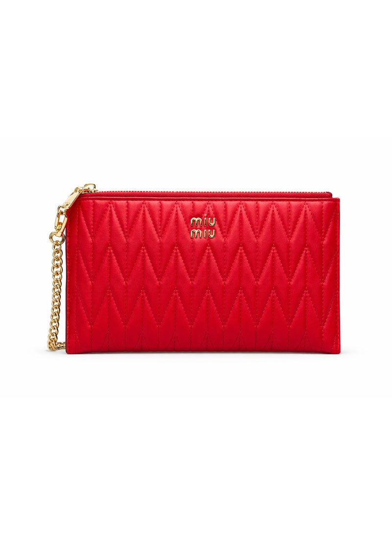 Miu Miu Quilted Zip Pouch – Red Leather with Gold Logo