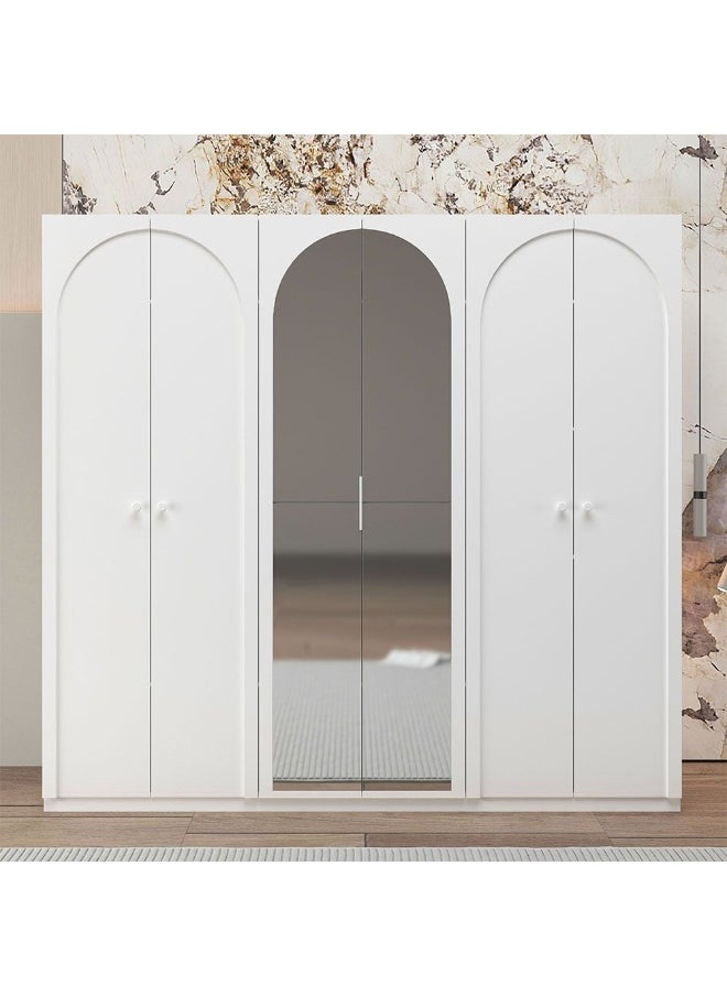DANUBE HOME Calm 6 Door Wardrobe With Mirror Extra Sturdy Closet, Clothes Storage Cupboard Modern Design Space Saving Swing Door Cabinet For Bedroom L240xW59.6xH225cm - White  - Image 2
