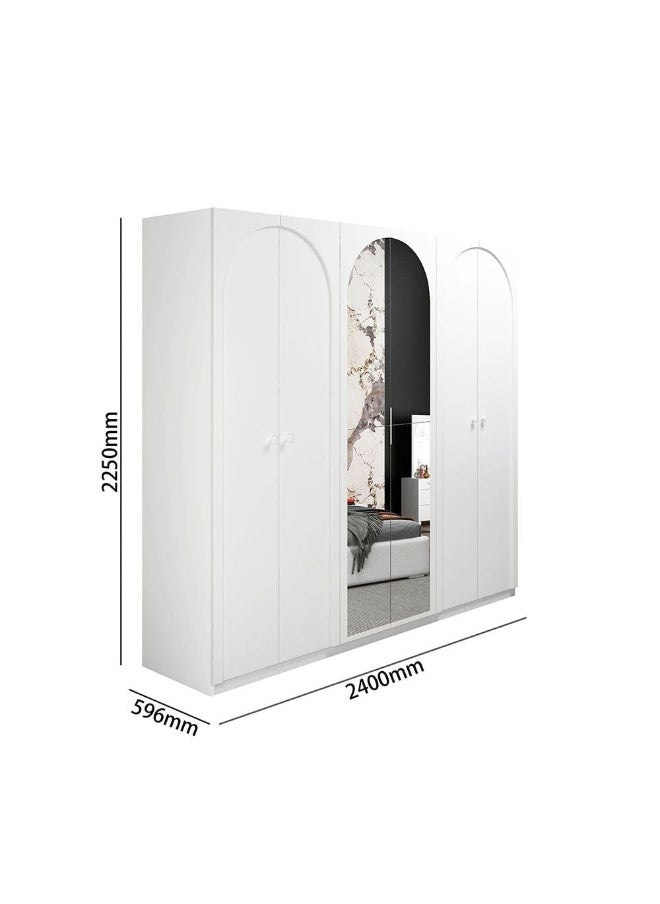 DANUBE HOME Calm 6 Door Wardrobe With Mirror Extra Sturdy Closet, Clothes Storage Cupboard Modern Design Space Saving Swing Door Cabinet For Bedroom L240xW59.6xH225cm - White  - Image 5