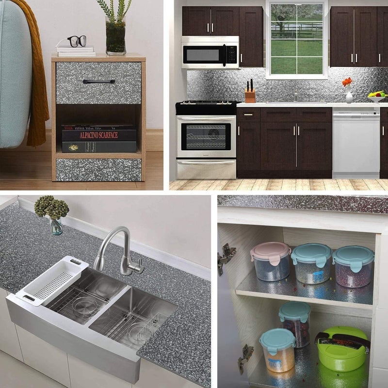 LOMESH 3 mtr Aluminium Foil Stickers Oil Proof Shelf Liner Oil Proof Kitchen Backsplash Wallpaper SelfAdhesive Wall Sticker AntiMold and Heat Resistant for Walls Cabinets Drawers and Shelves - Image 4