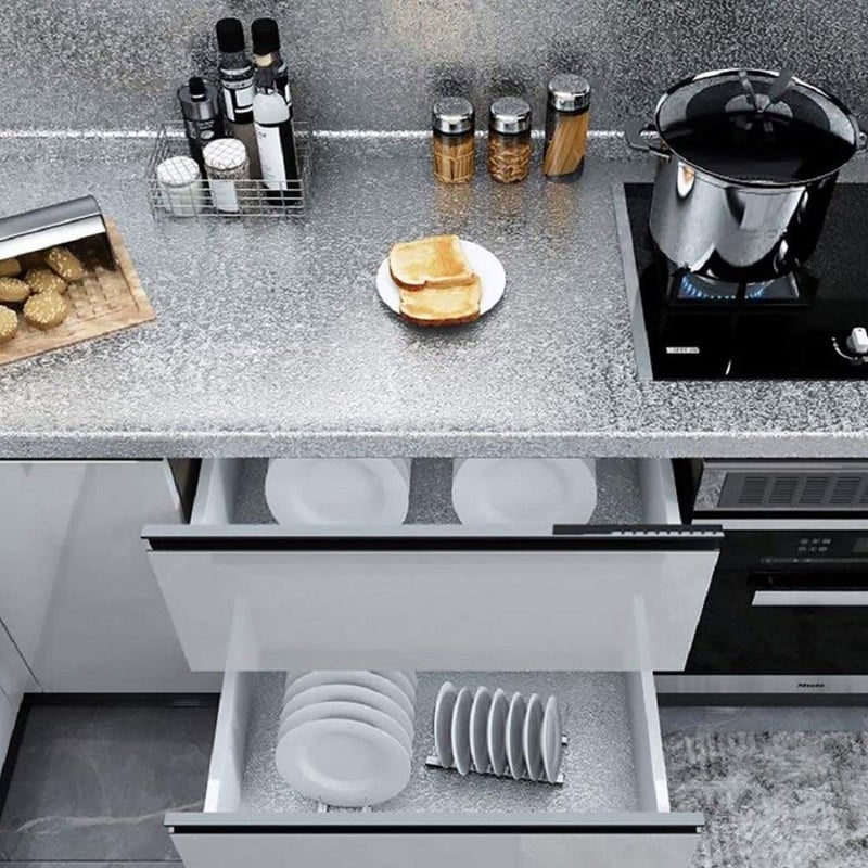 LOMESH 3 mtr Aluminium Foil Stickers Oil Proof Shelf Liner Oil Proof Kitchen Backsplash Wallpaper SelfAdhesive Wall Sticker AntiMold and Heat Resistant for Walls Cabinets Drawers and Shelves - Image 3
