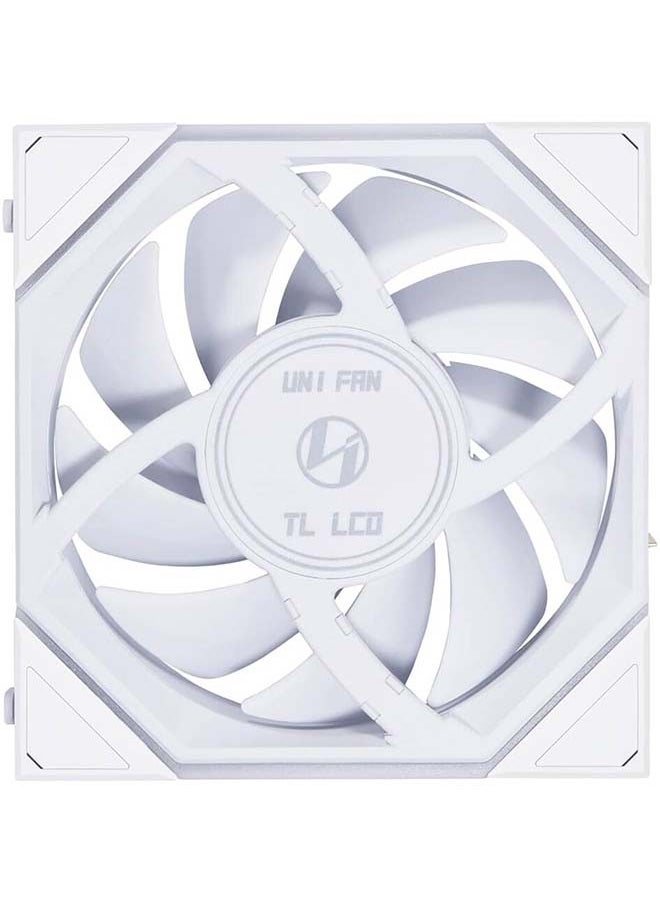 Lian Li Uni Fan TL 120 Reverse Blade Case Fan, 1.6" LCD, 120mm Fan Size, 1900 RPM Fan Speed, 54.3 CFM Airflow, PA66 / PBT Materials, Fluid Dynamic Bearing, Single Pack, White | G99.12RTLLCD1W.00