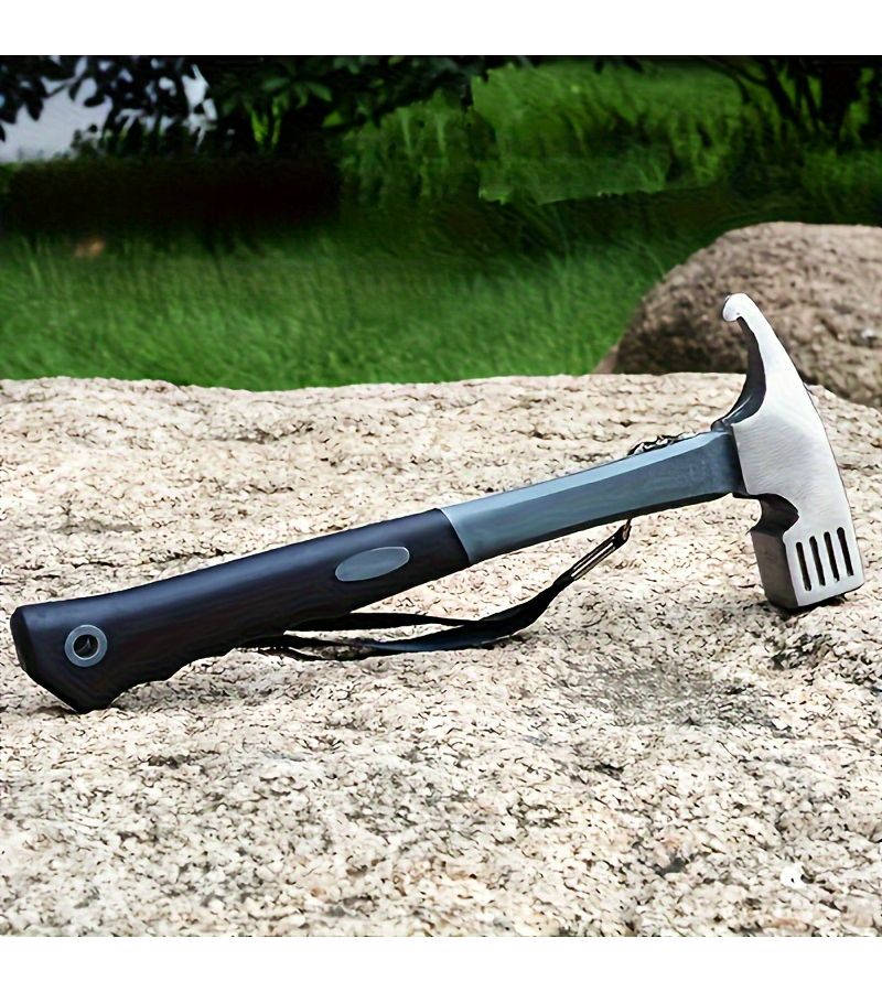 Heavy Duty Carbon Steel Camping Hammer Mallet With Hanging Rope Grey Multi Functional Outdoor Wooden Hammer Practical Car Use Durable Sturdy Tent Construction Tool - Image 4