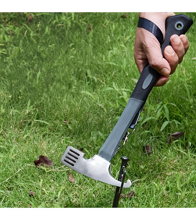 Heavy Duty Carbon Steel Camping Hammer Mallet With Hanging Rope Grey Multi Functional Outdoor Wooden Hammer Practical Car Use Durable Sturdy Tent Construction Tool - Image 3
