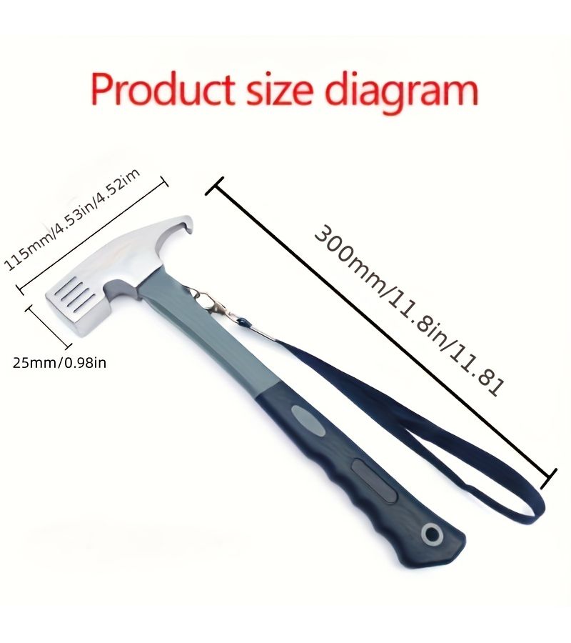 Heavy Duty Carbon Steel Camping Hammer Mallet With Hanging Rope Grey Multi Functional Outdoor Wooden Hammer Practical Car Use Durable Sturdy Tent Construction Tool - Image 2