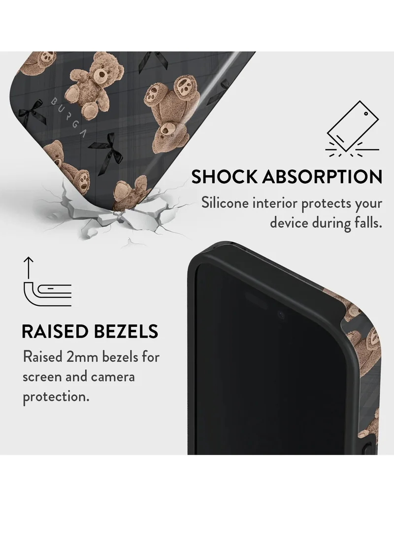 BURGA Phone Case Compatible with iPhone 16 PRO Hybrid 2-Layer Hard Shell + Silicone Protective Case BFF Teddy High Luxury Gold Glitter Marble Scratch-Resistant Shockproof Mobile Cover
