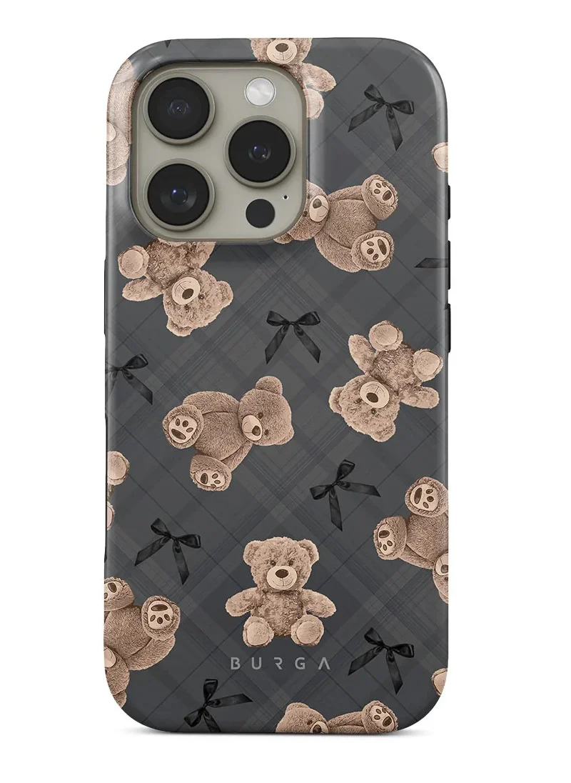 BURGA BURGA Phone Case Compatible with iPhone 16 PRO Hybrid 2-Layer Hard Shell + Silicone Protective Case BFF Teddy High Luxury Gold Glitter Marble Scratch-Resistant Shockproof Mobile Cover