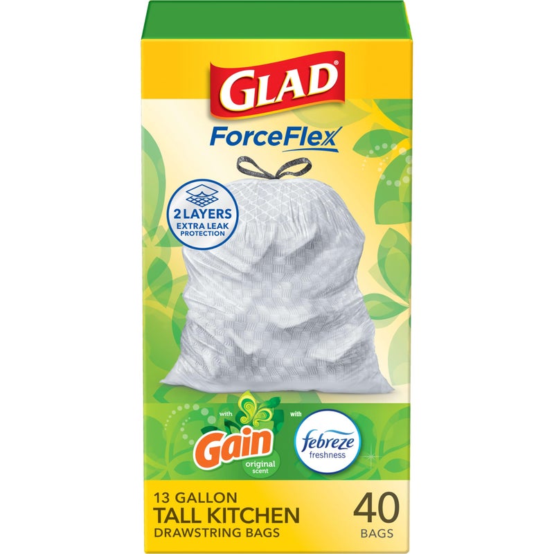 Glad ForceFlex Tall Kitchen Trash Bags, 13 Gallon, Gain Original, 40 Count (Package May Vary) - Image 1