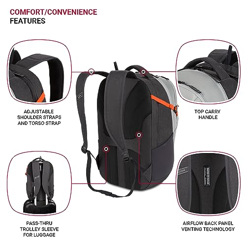 SwissGear UrbanPro Laptop Backpack, Laptop Bag Fits Most 16-Inch Laptops, Commuter Friendly Trolley Sleeve, Ideal for Work, Travel or School - Light Grey/Charcoal (18.5-Inch) - Image 2