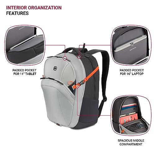 SwissGear UrbanPro Laptop Backpack, Laptop Bag Fits Most 16-Inch Laptops, Commuter Friendly Trolley Sleeve, Ideal for Work, Travel or School - Light Grey/Charcoal (18.5-Inch) - Image 4