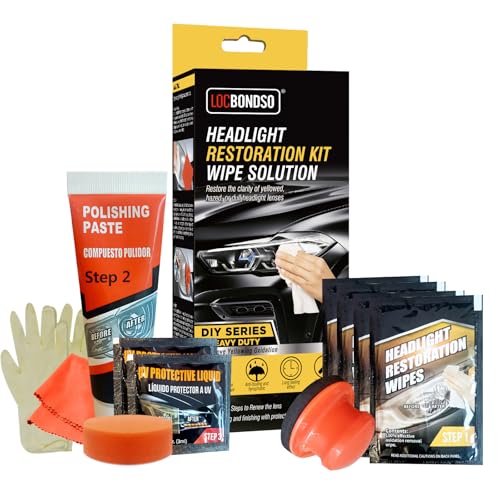 LOCBONDSO Headlight Restoration Kit Headlight Cleaner and Protective Wipes 3 Easy Steps Restore Clarity of Yellowed Hazed Dull Headlight Lenses - Image 1