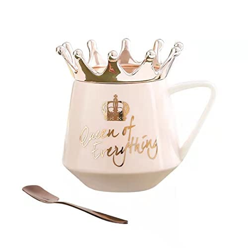 OANGO Ceramic Printed Coffee Queen King Mug with Crown Lid Coffee Tea Milk Masal Chai Elaichi Doodh Mug 350 ml Random - Image 3