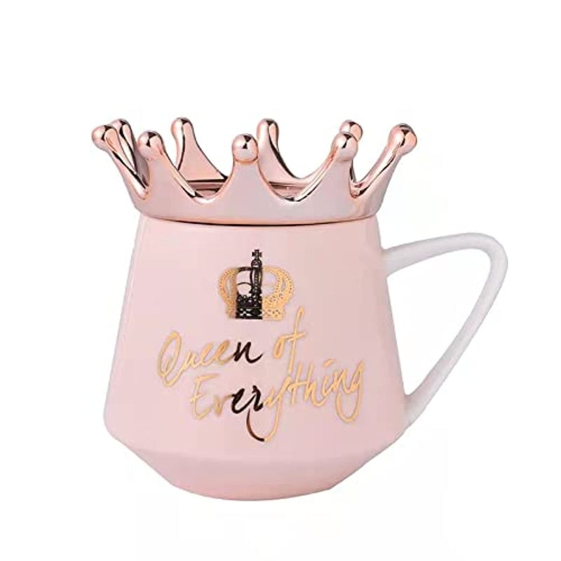 OANGO Ceramic Printed Coffee Queen King Mug with Crown Lid Coffee Tea Milk Masal Chai Elaichi Doodh Mug 350 ml Random - Image 1
