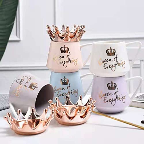 OANGO Ceramic Printed Coffee Queen King Mug with Crown Lid Coffee Tea Milk Masal Chai Elaichi Doodh Mug 350 ml Random - Image 5