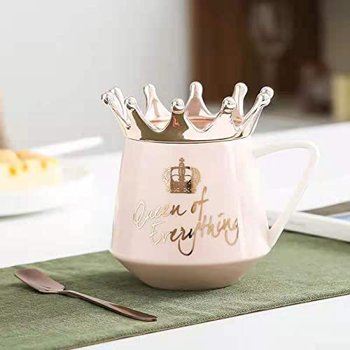 OANGO Ceramic Printed Coffee Queen King Mug with Crown Lid Coffee Tea Milk Masal Chai Elaichi Doodh Mug 350 ml Random - Image 2