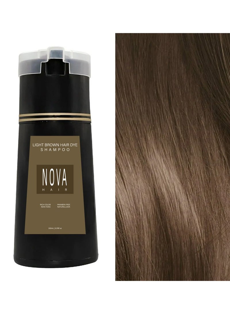 NOVA Hair Dye Shampoo,Quick Coloring Shampoo,Covering Gray Hair, Unisex, 200ml (Light Brown) - Image 1