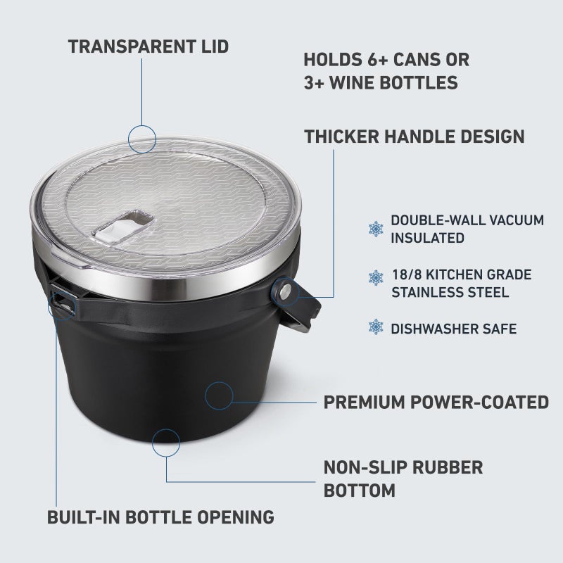 COKTIK 7L Insulated Ice Bucket with Lidï¼ŒDouble Wall Vacuum Stainless Steel Beverage Bucket Keeps Frozen Longerï¼ŒHolds 6 Longnecks or 3 Bottles of Wineï¼Œfor Cocktail, Champagne, Large Parties(Black) - Image 2
